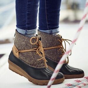 Sperry Saltwater Wedge Tide Wool Rain Duck Boots 9
